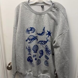 SHEIN Gray Sweatshirt with Blue Marine Motifs